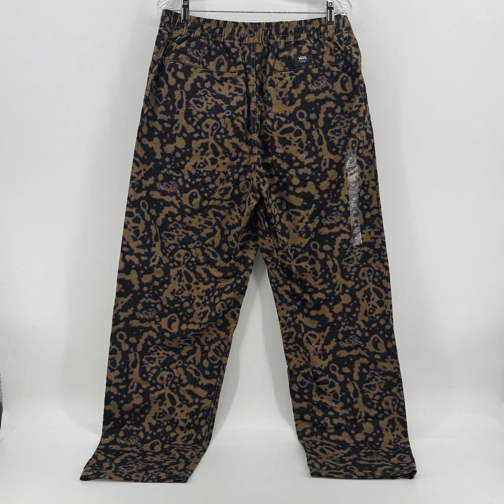 Vans Mens Baggy Tapered Elastic Waist Pants Brown Black‎ Abstract Print Size M